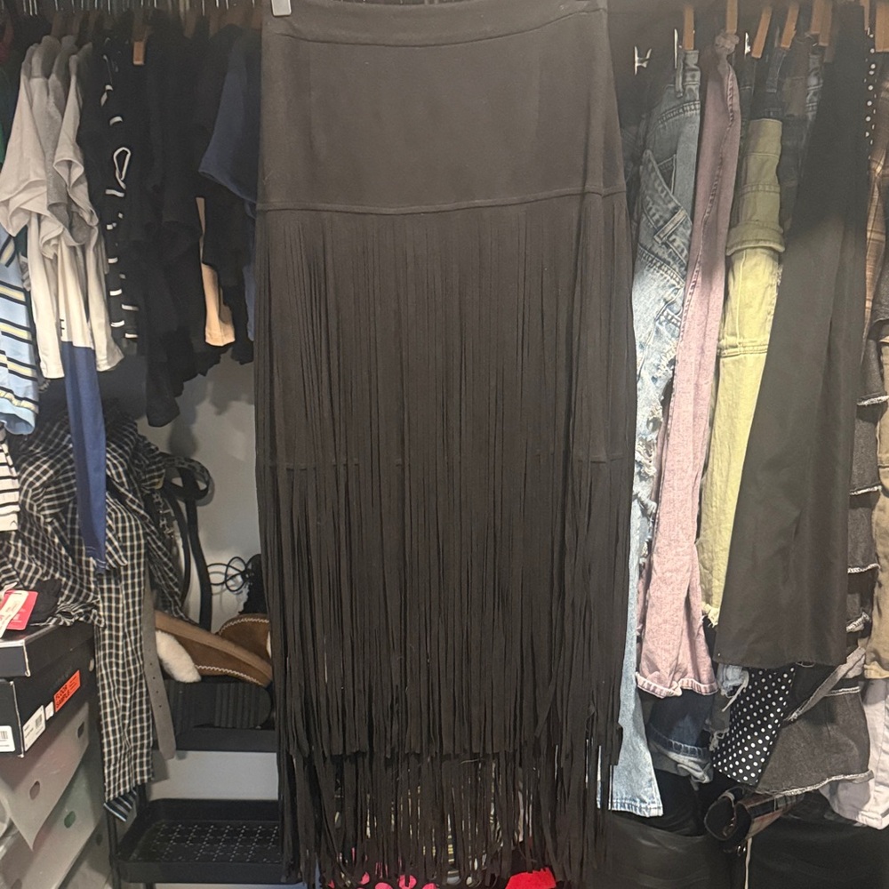 Elegant Black Fringe Maxi Skirt